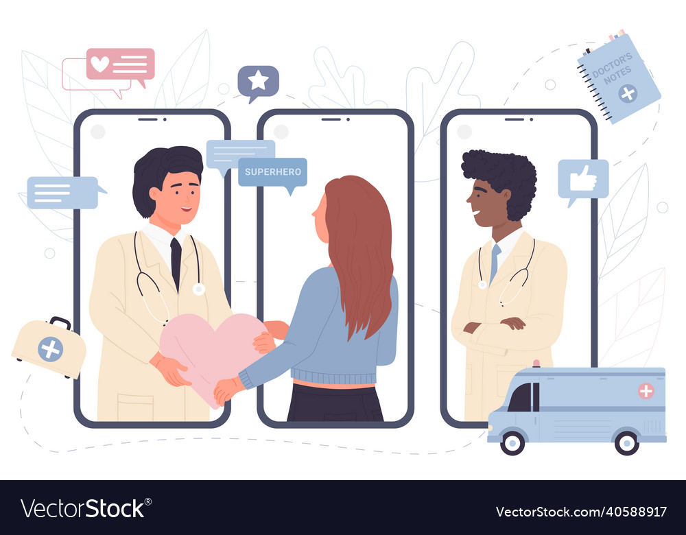 Doctor cardiologist and patient holding heart Vector Image Doctor cardiologist and patient holding heart Vector Image