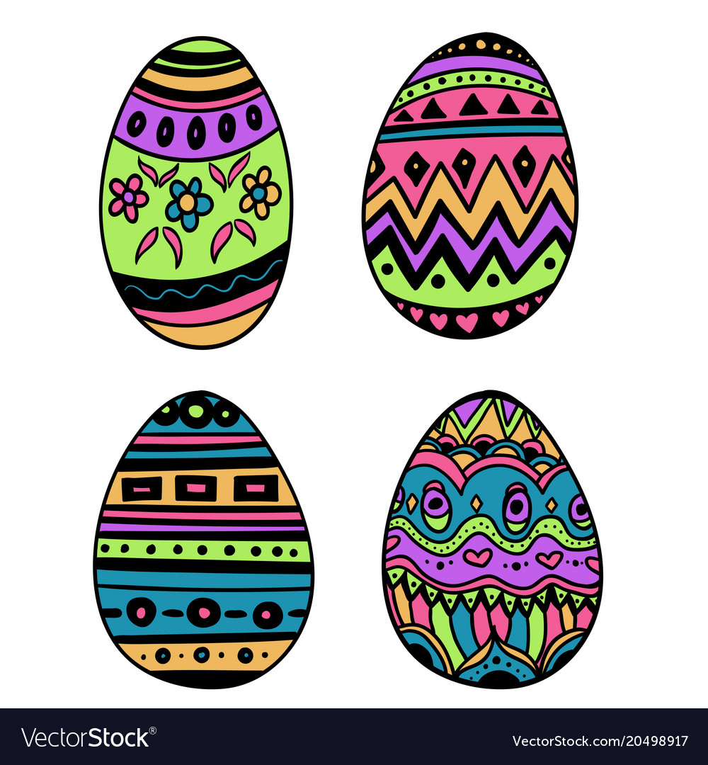 Happy easterset of ornamental eggs with different