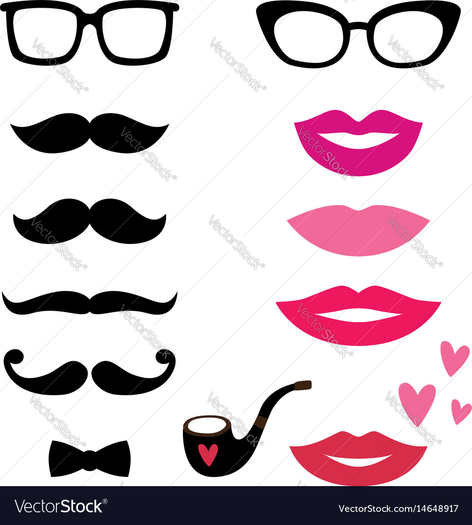 Lips And Mustache Set Royalty Free Vector Image