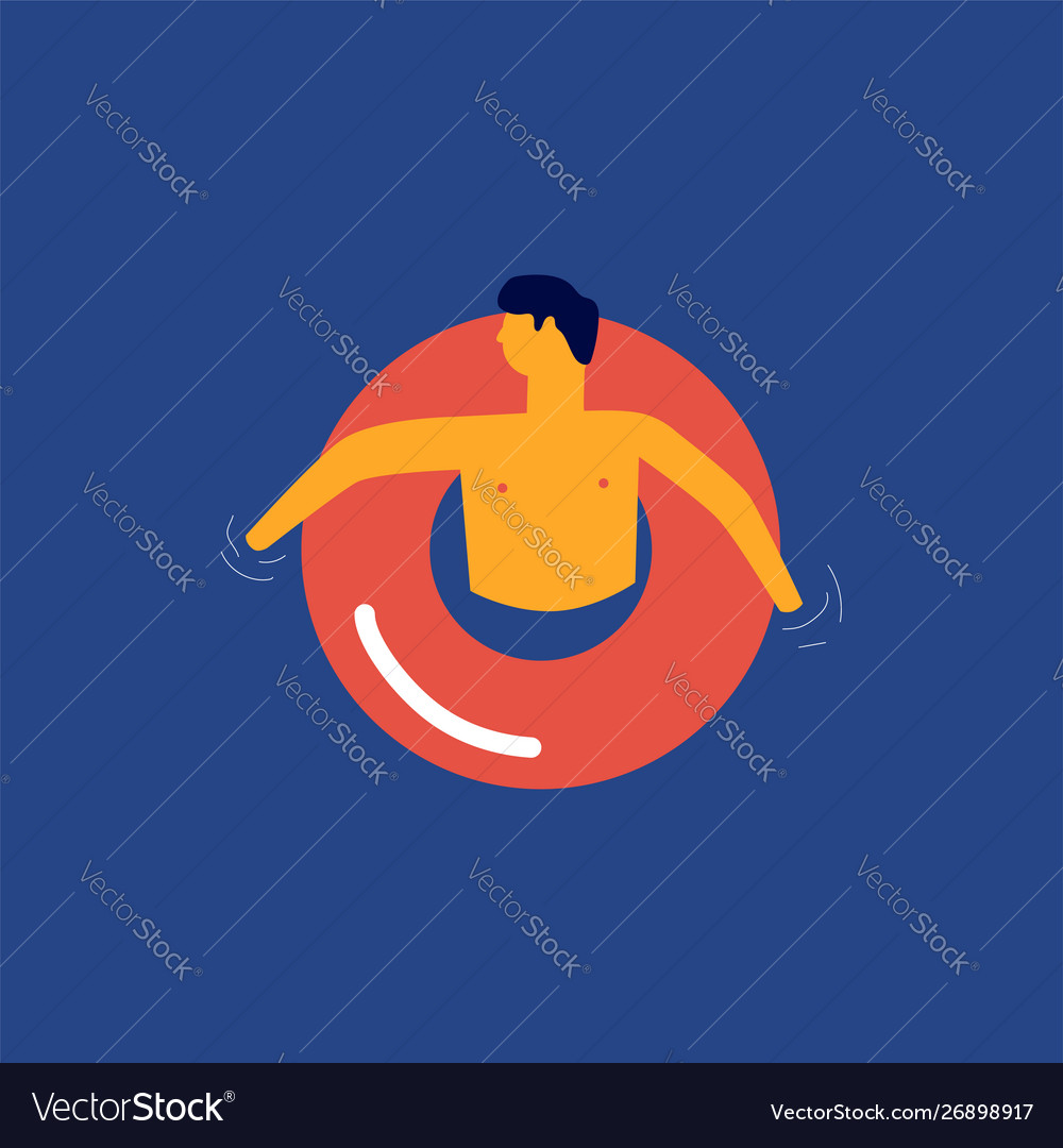 Man Relaxing on Red Ring in Pool