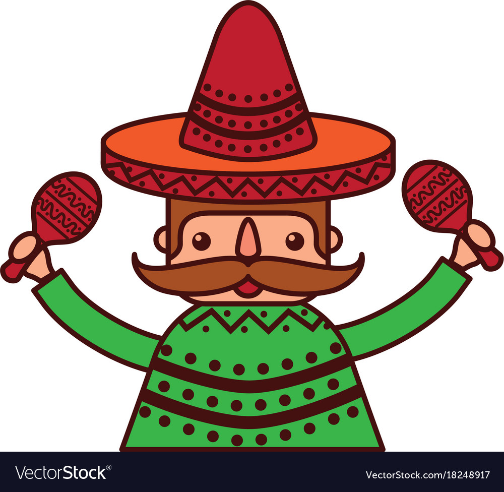 Mexican man with maracas and traditional costume Vector Image