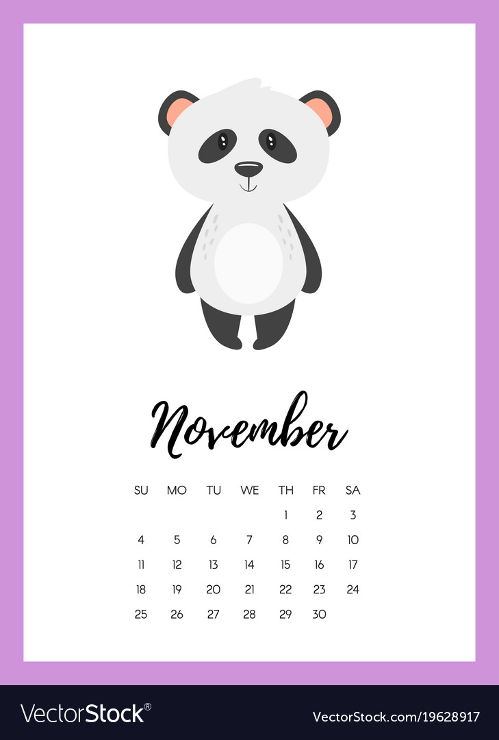 November 2018 year calendar page Royalty Free Vector Image