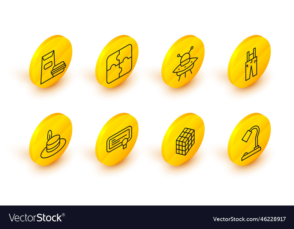 Set line table lamp rubik cube certificate vector image Set line table lamp rubik cube certificate
