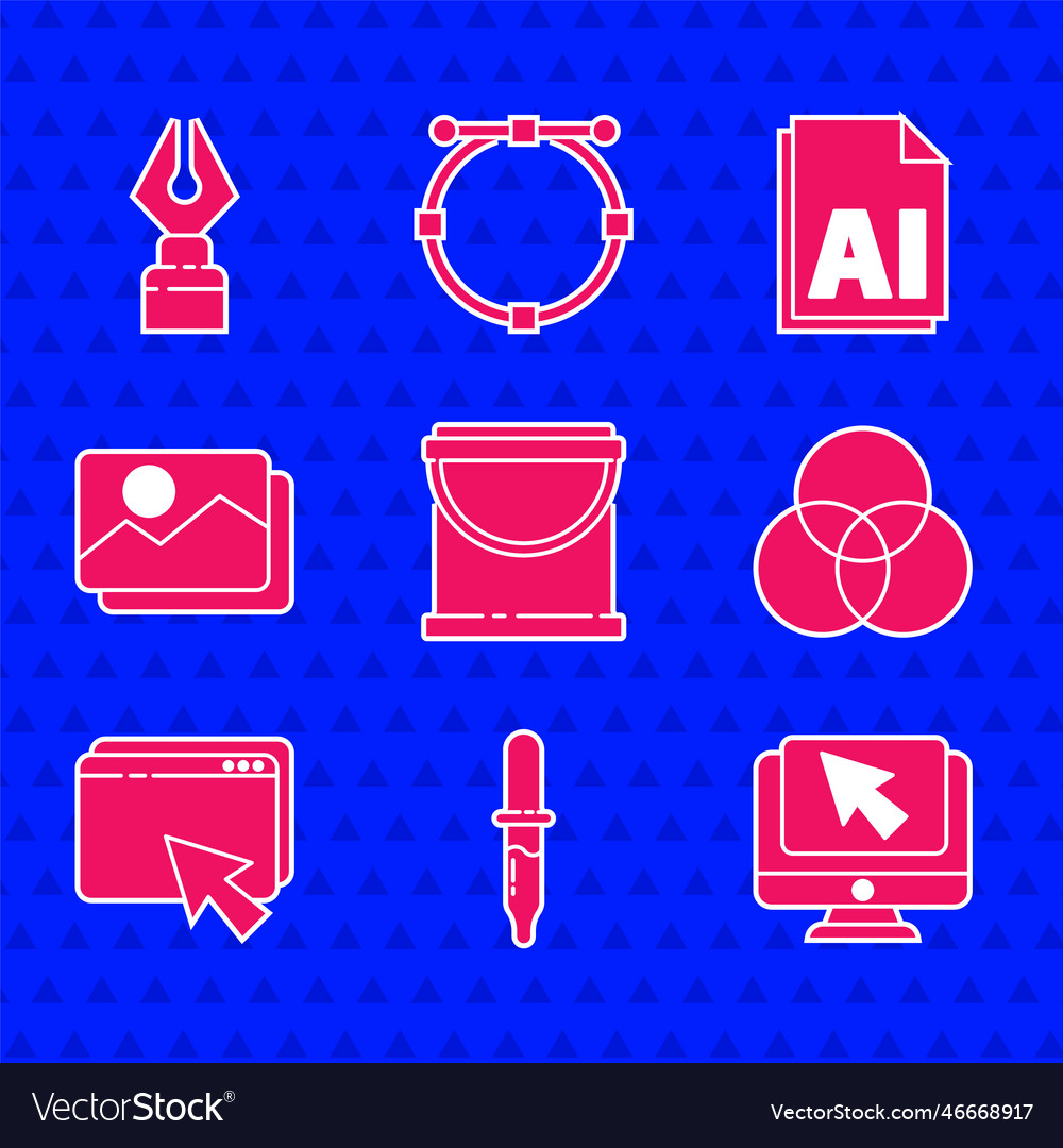 Set paint bucket pipette computer monitor vector image Set paint bucket pipette computer monitor