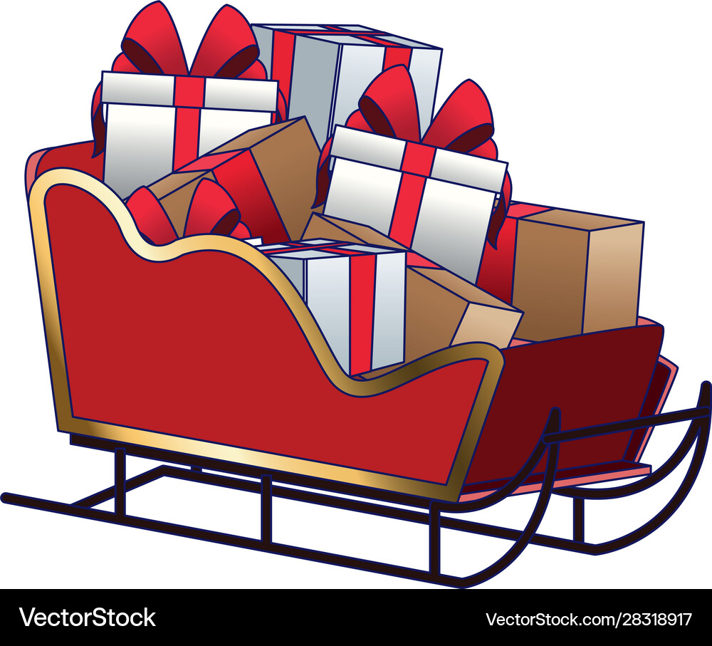 Sled with gift boxes flat design Royalty Free Vector Image