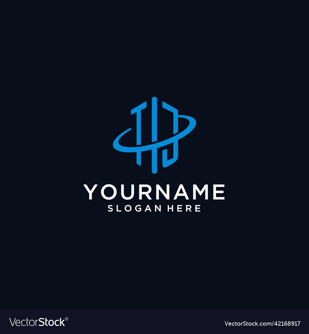 Tj initial monogram logo with hexagonal shape