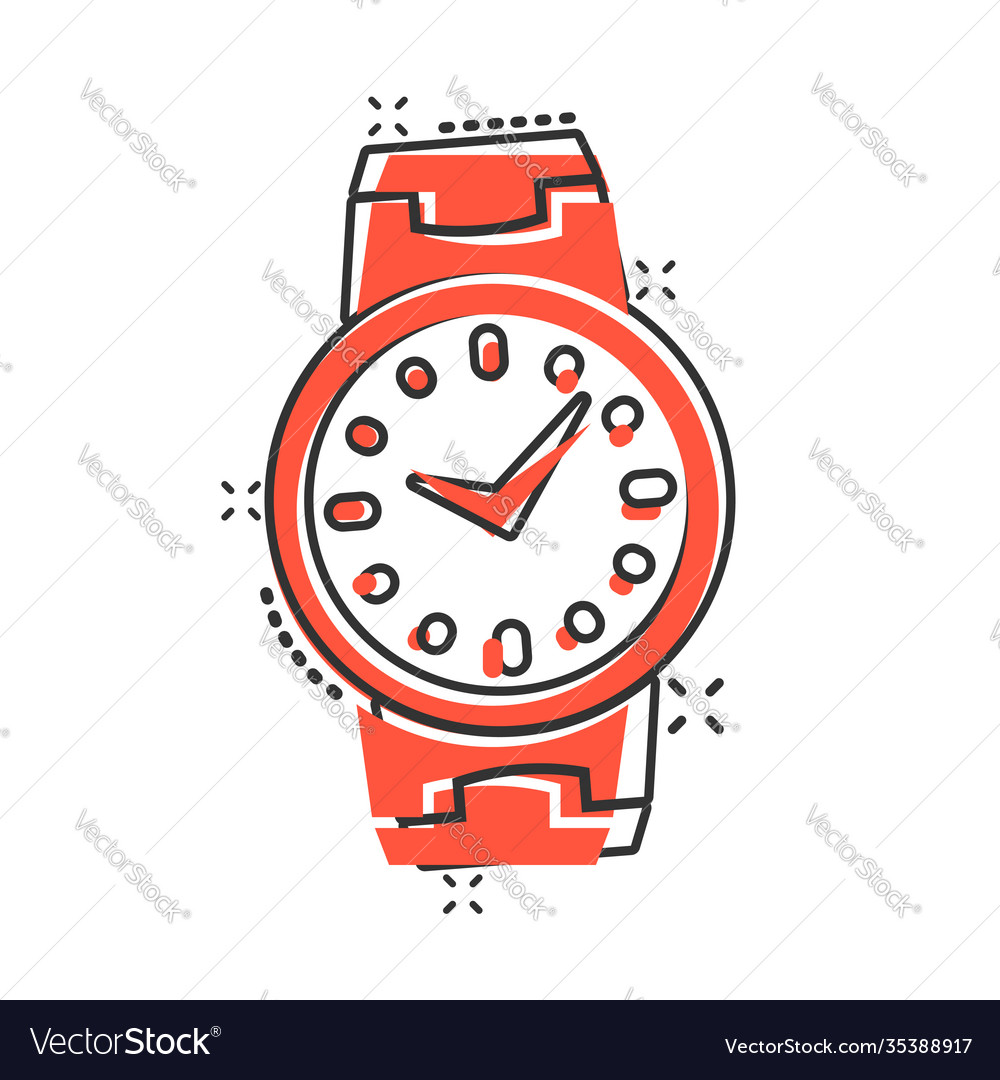 Wrist watch icon in comic style hand clock