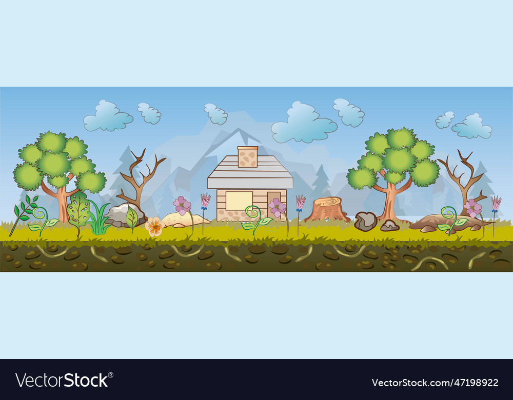 2d side scrolling forest cabin game background