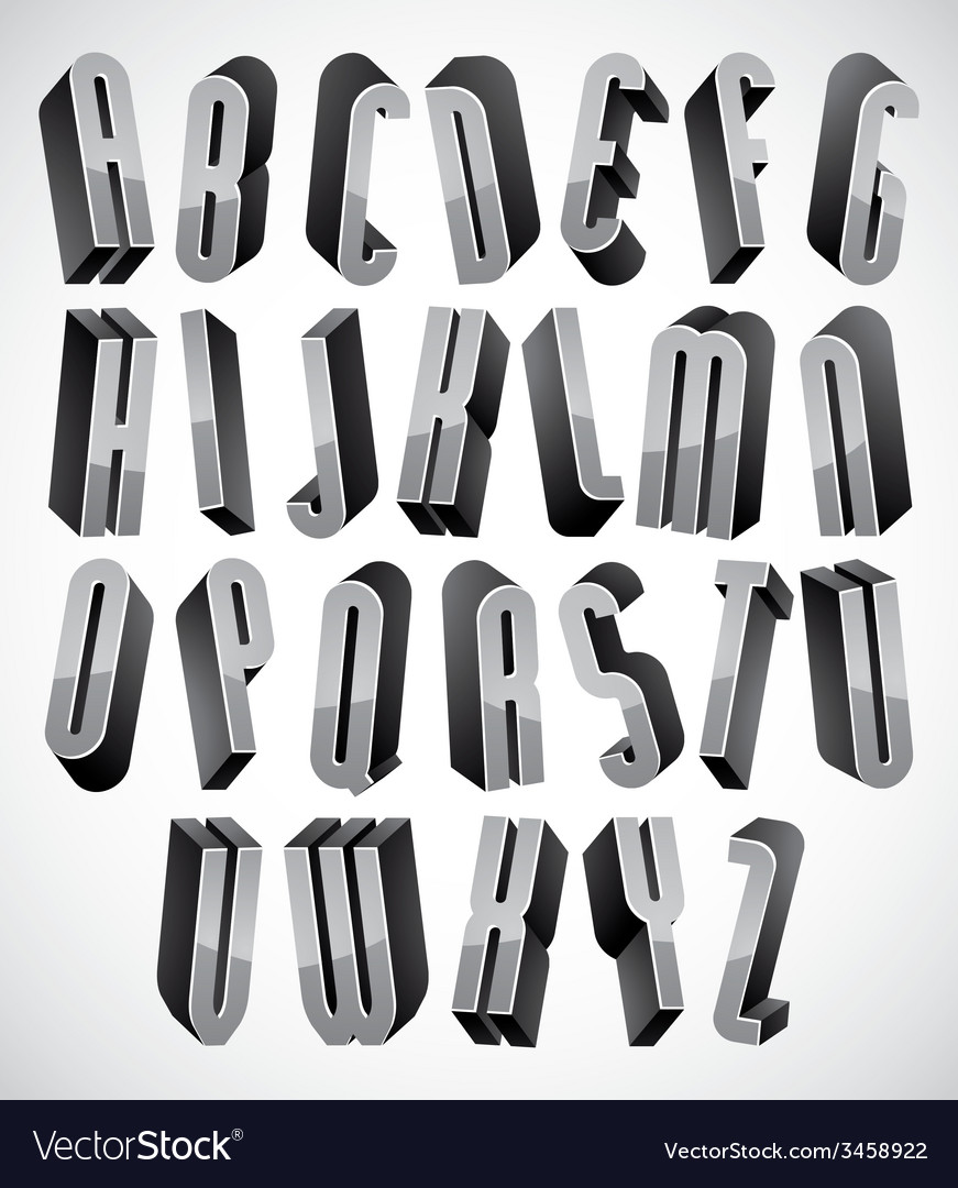 3d font thin and tall dimensional letters set made