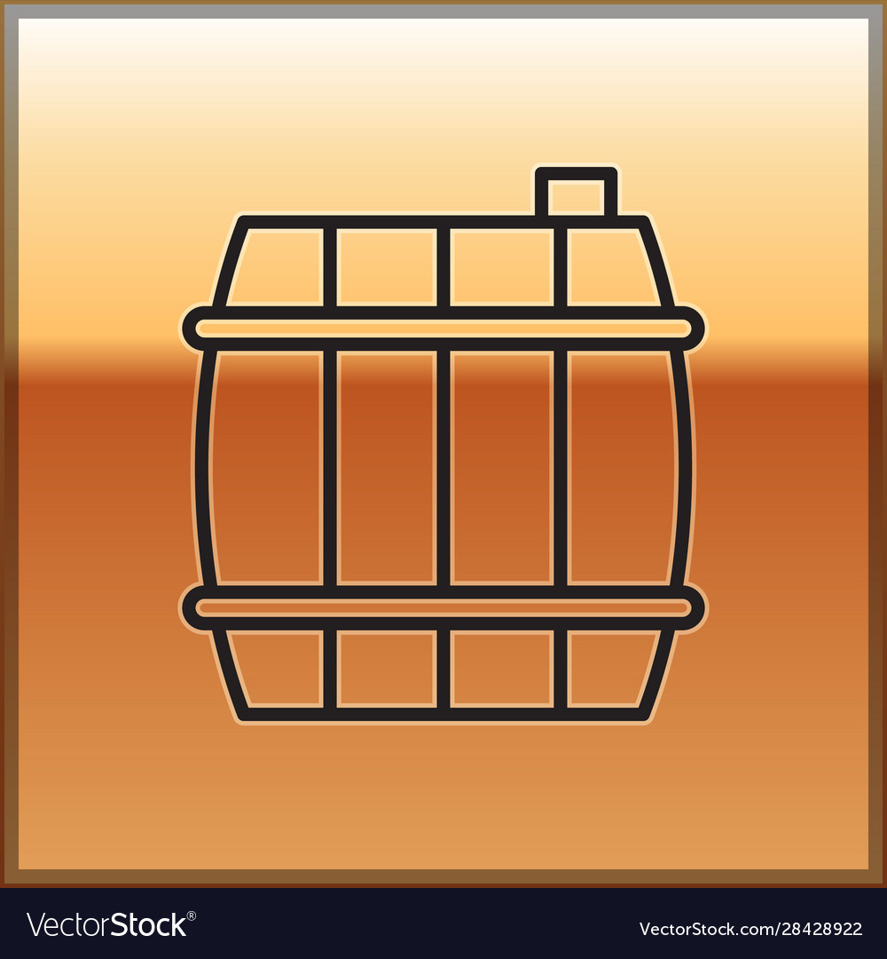 Schwarze Linie Holzfass Ikone isoliert auf Gold