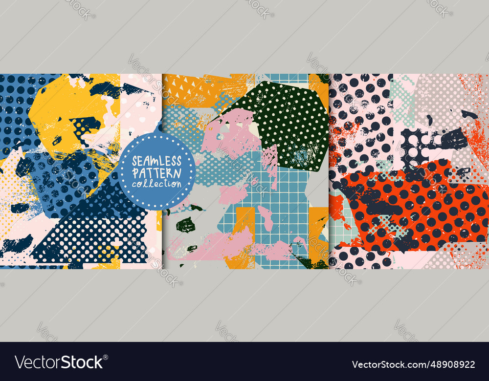 Bright set of seamless patterns with shapes