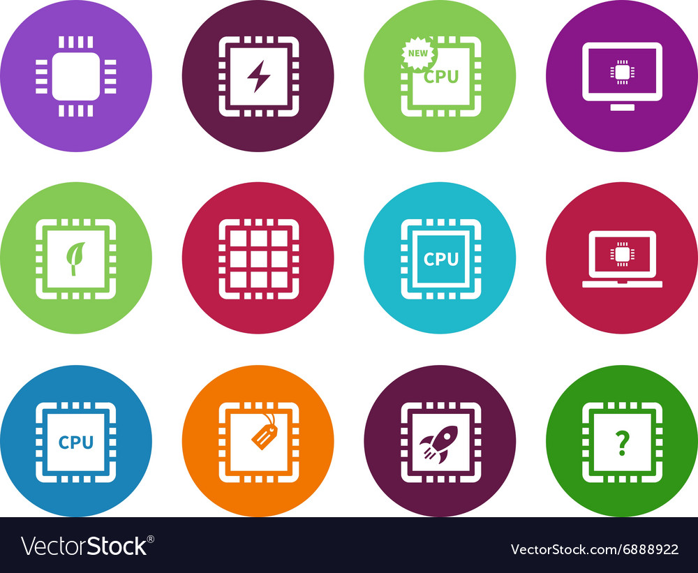 Cpu central processor unit circle icons on white