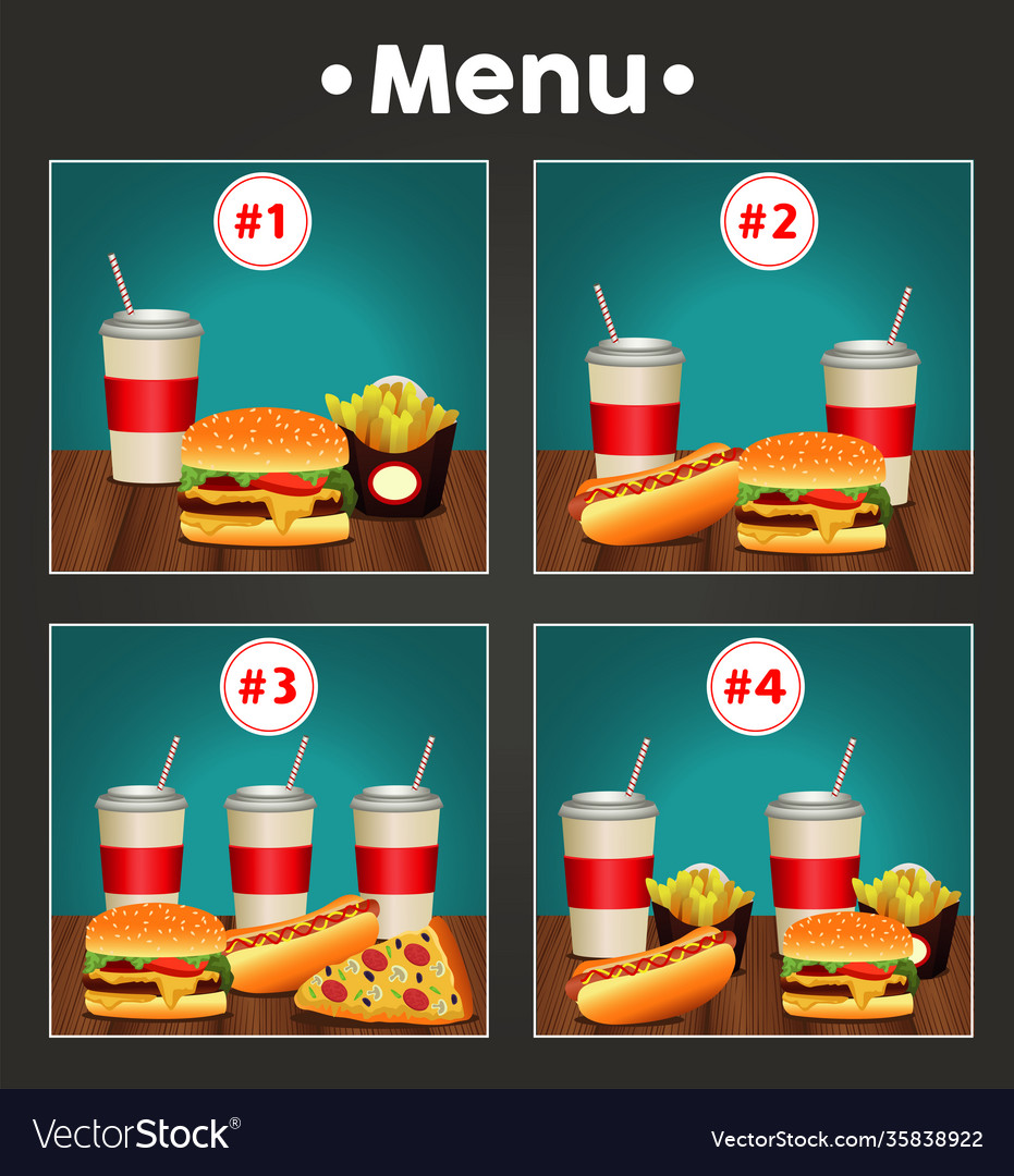 Fast food menu template with combos meal numbers