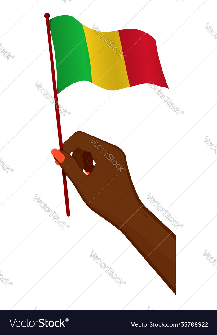 Female hand gently holds small flag mali