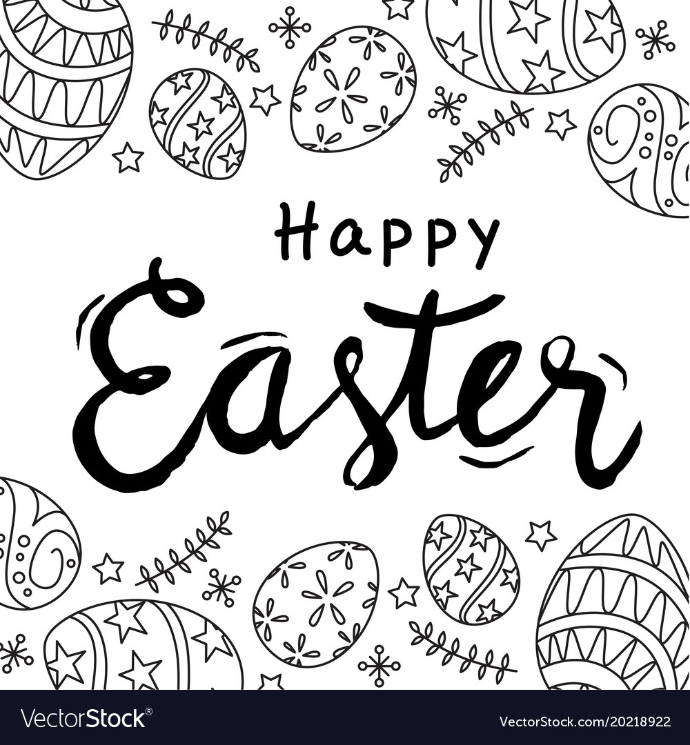 Happy Easter Holiday Text Drawing Stock Illustration  Download Image Now   Easter Black Color Cartoon  iStock