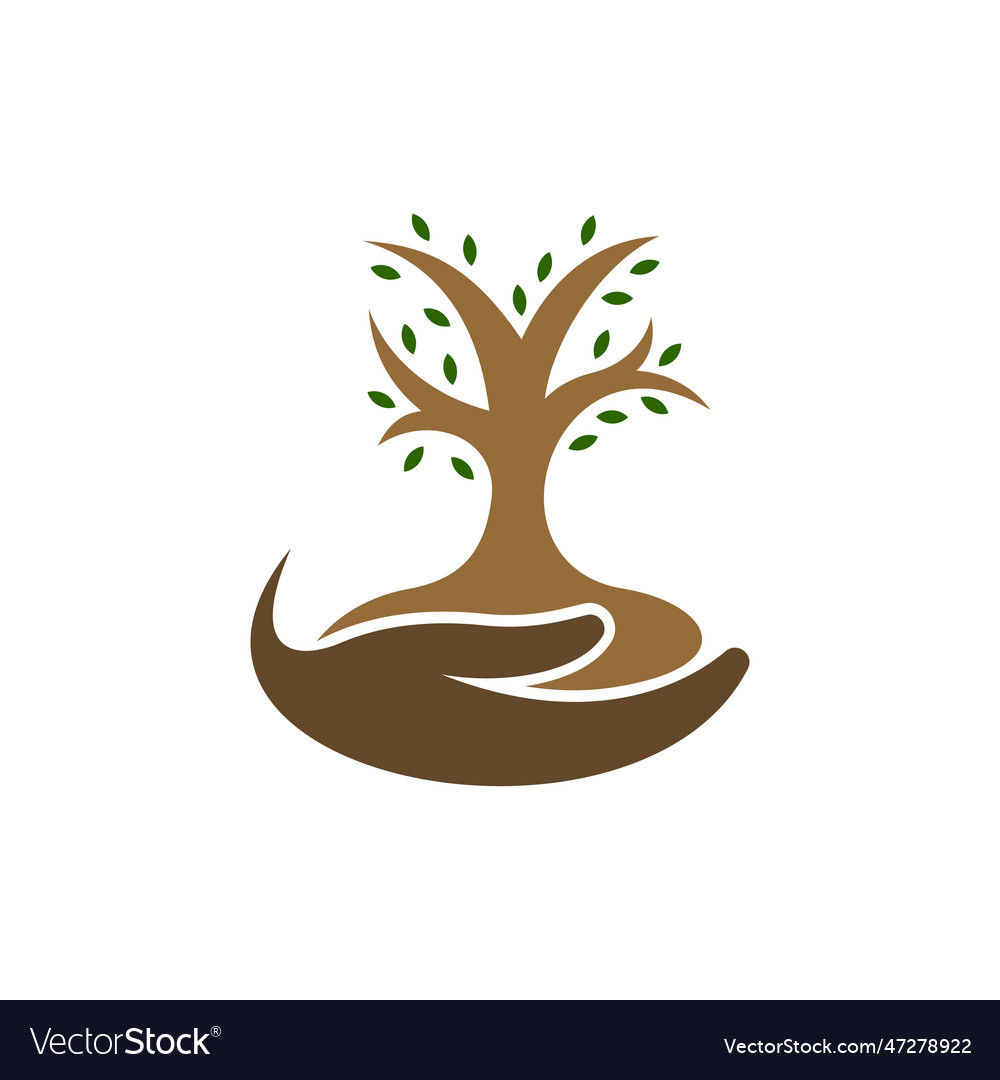 Human hands and tree with green leaves tree life Vector Image