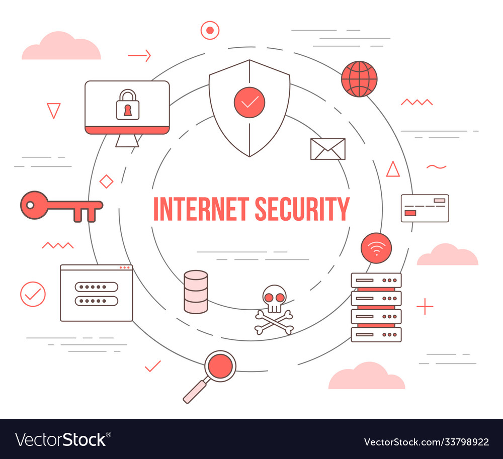 Internet security technology concept with icon set vector image Internet security technology concept with icon set