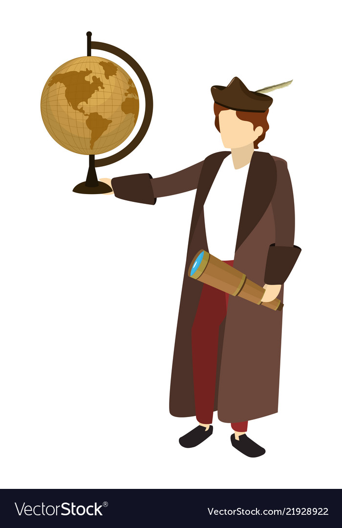 Man christopher columbus with global map desk