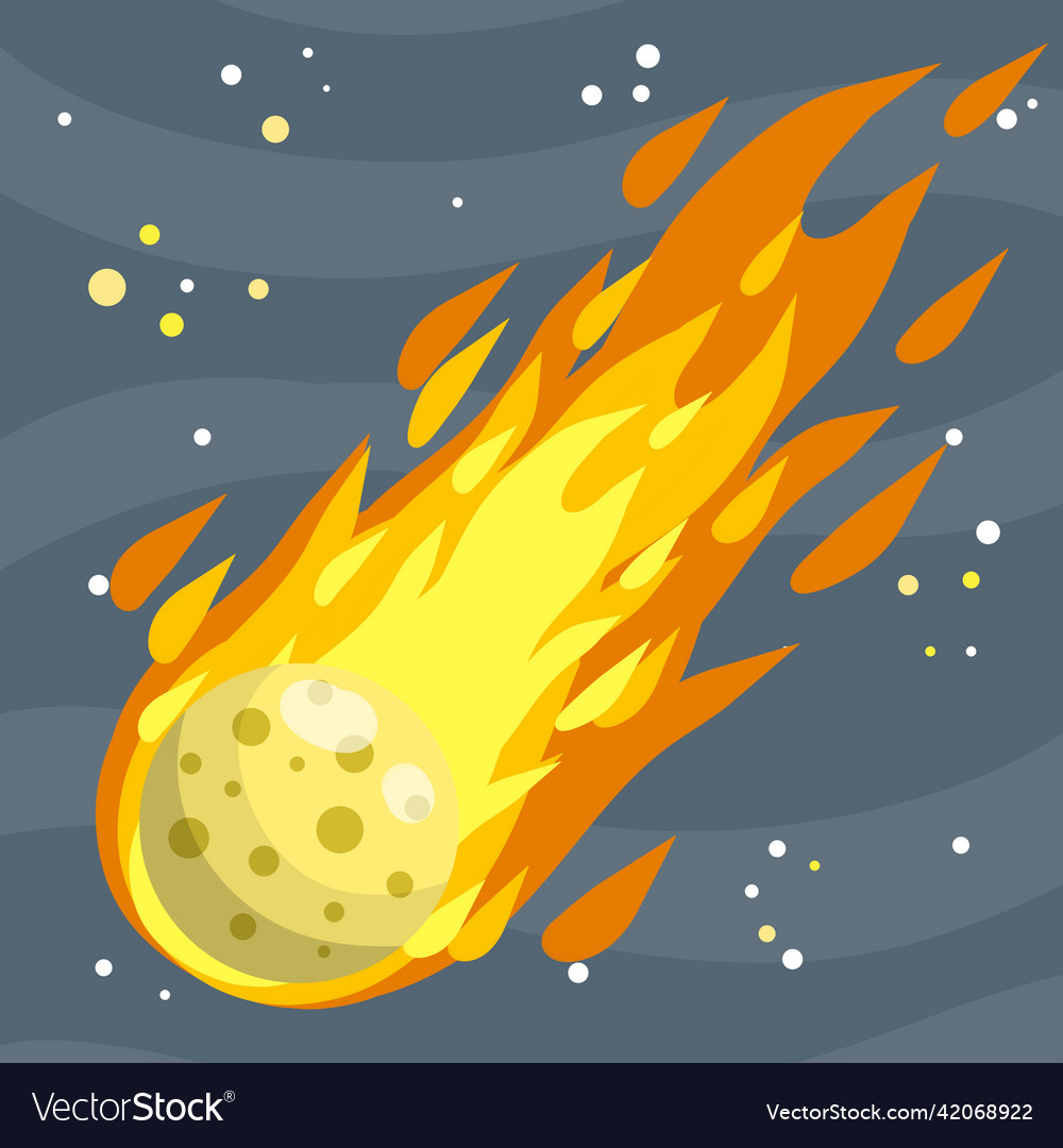 Meteor with trail of fire dangerous space object vector image Meteor with trail of fire dangerous space object