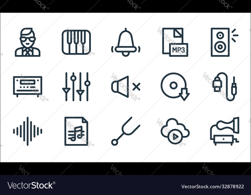 Music line icons linear set quality vector image Music line icons linear set quality