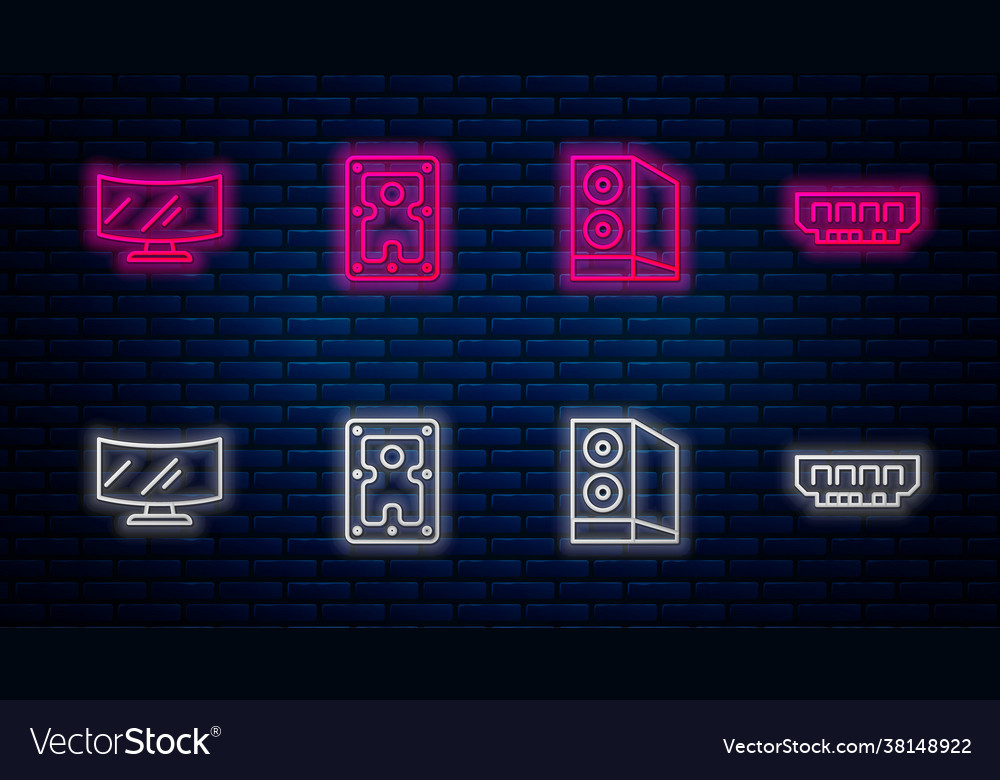 Set line hard disk drive hdd case computer vector image Set line hard disk drive hdd case computer