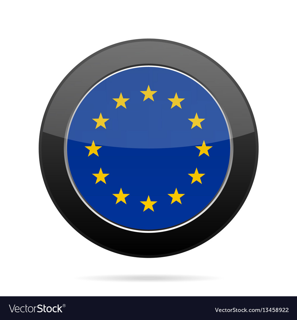 Shiny EU Flag Button - Black Round