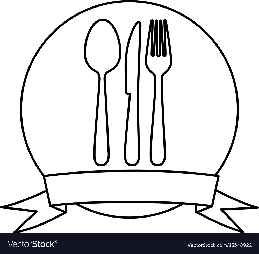 Silhouette circular frame with ribbon and kitchen Vector Image