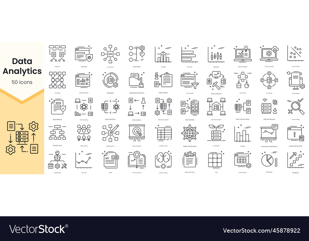 Simple outline set of data analytics icons thin