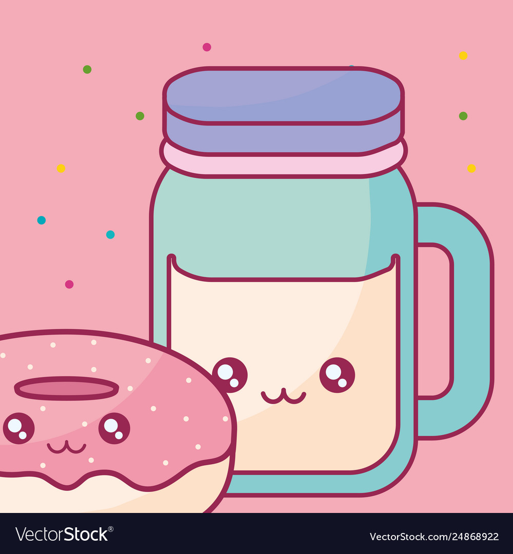 Sweet donuts and drink kawaii character