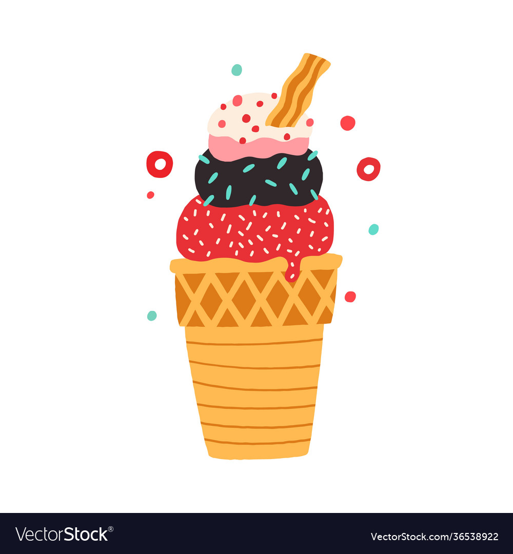 Waffle cone with different balls ice cream Vector Image