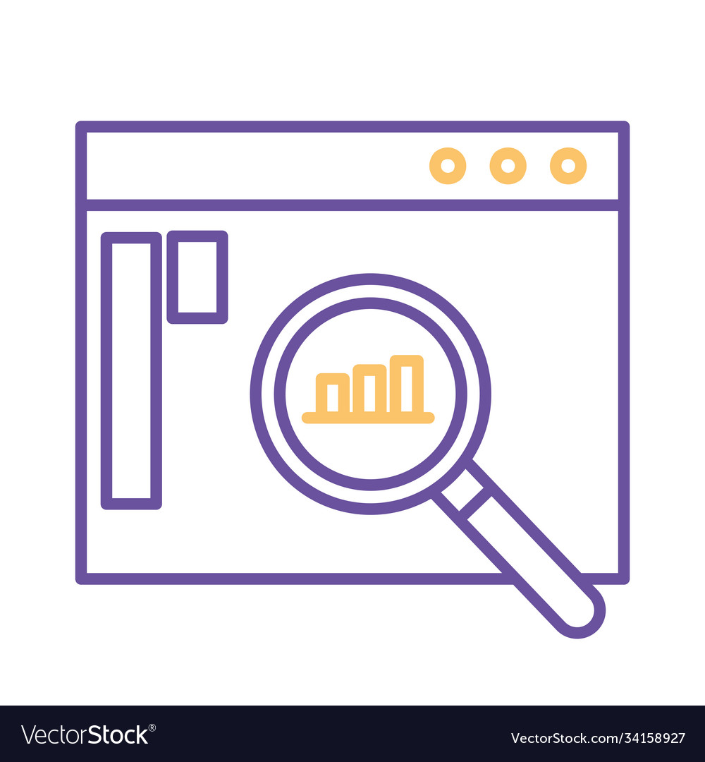 Bars chart in lupe on website line style icon