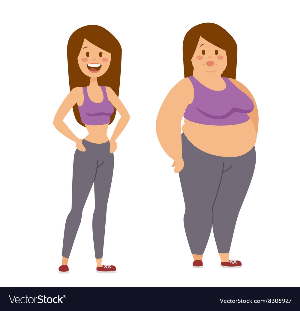 Cartoon Character Of Fat Woman And Thin Girl Vector Image