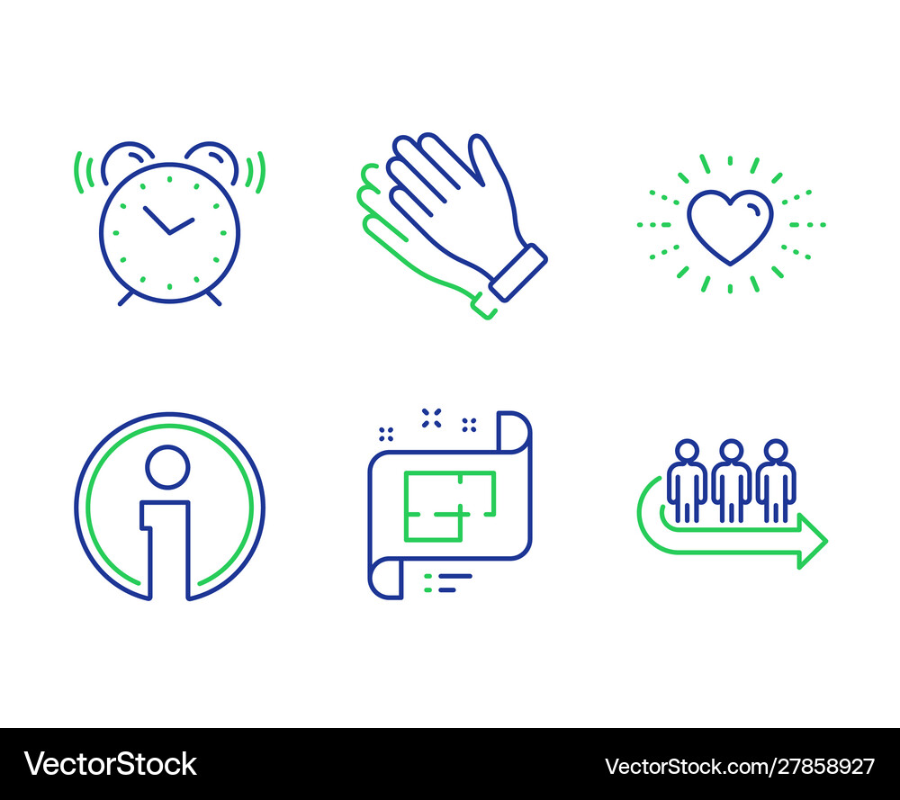 Clapping hands alarm clock and info icons set Vector Image
