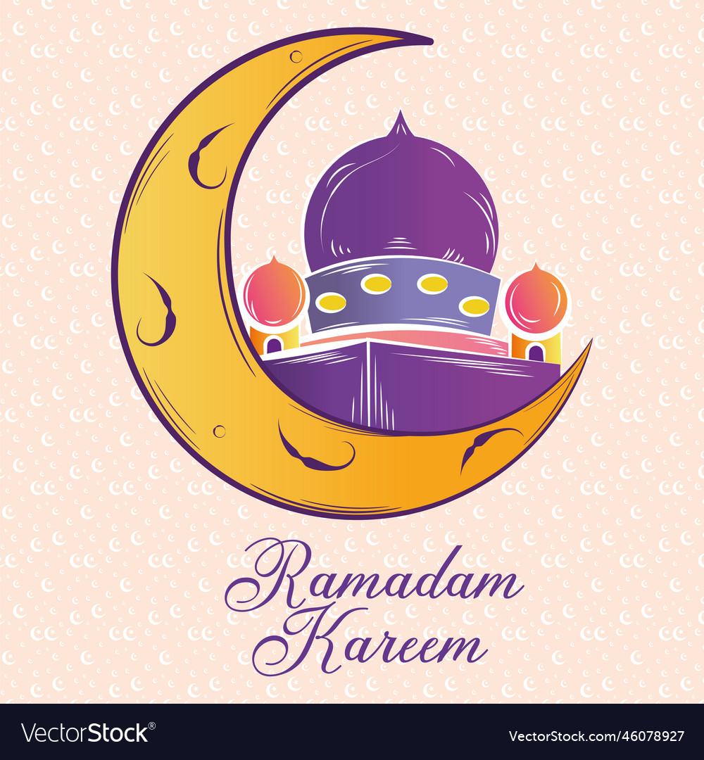 Colored ramadam kareem poster with sketch of moon