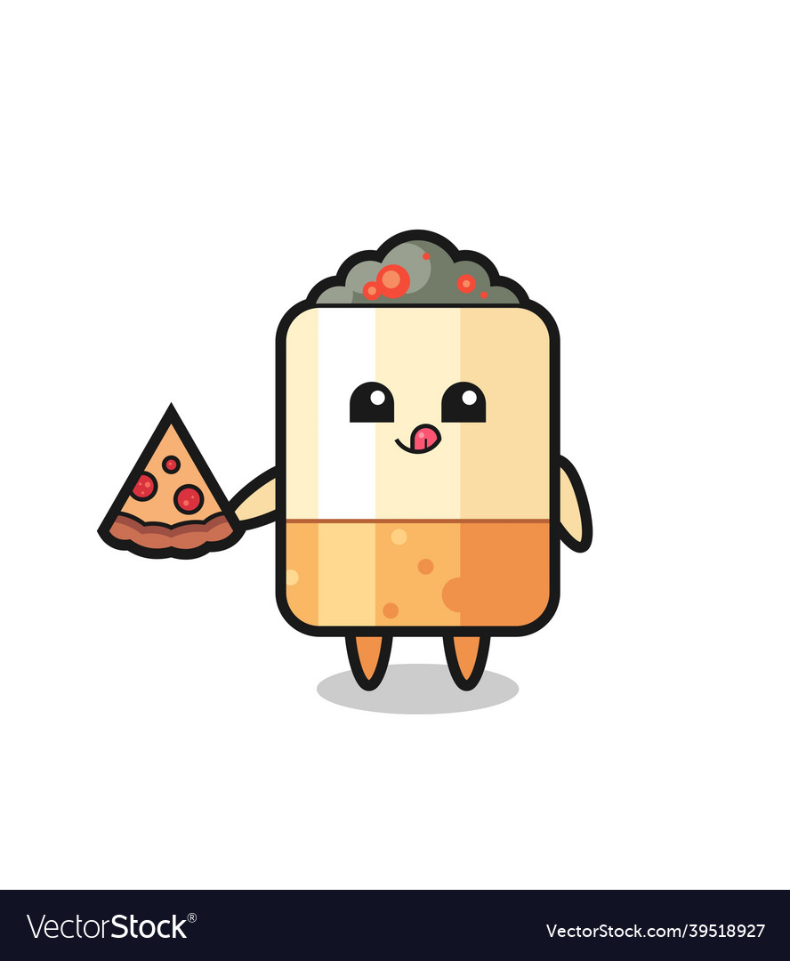 Cute cigarette cartoon eating pizza