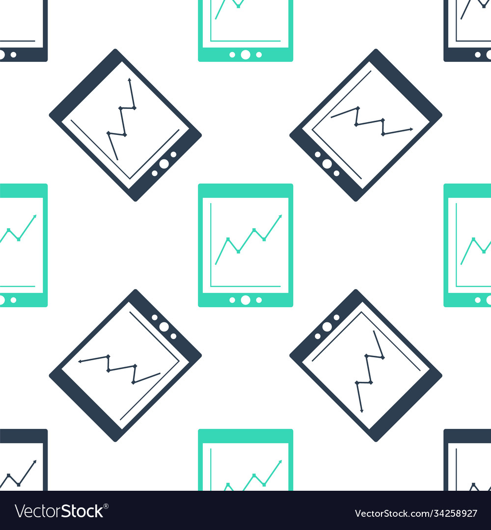 Green tablet with statistic graph chart icon