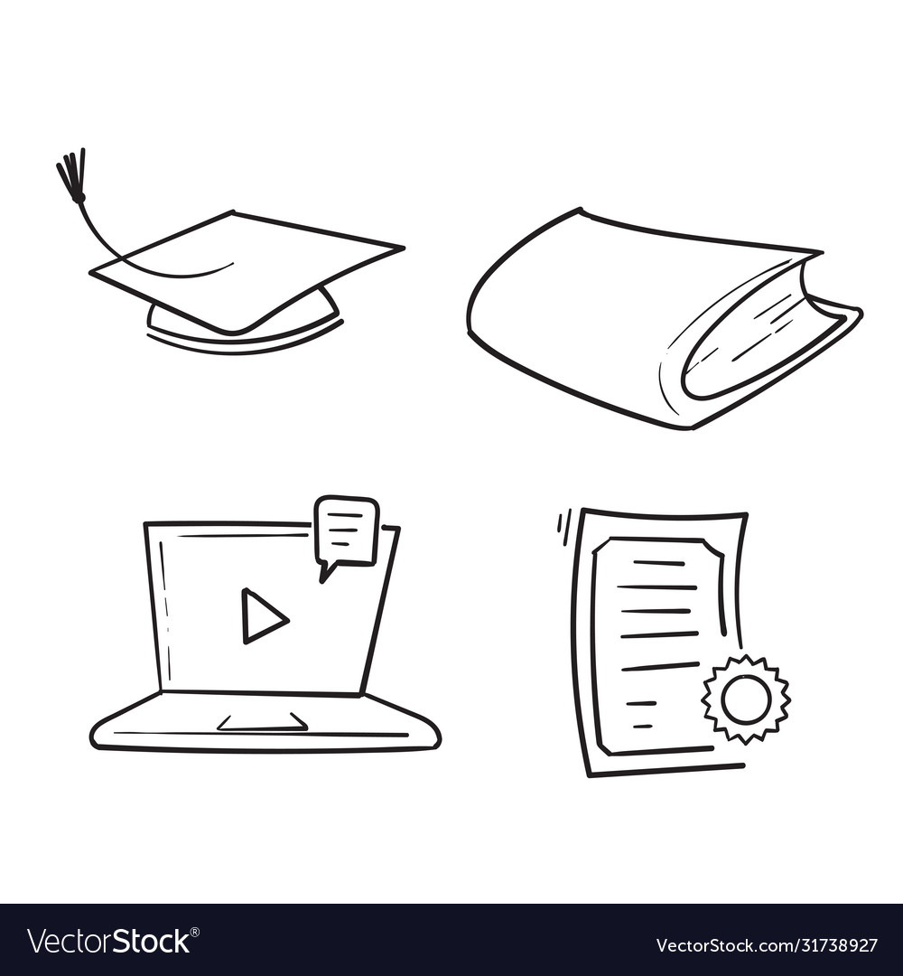 Hand drawn online education line icons set