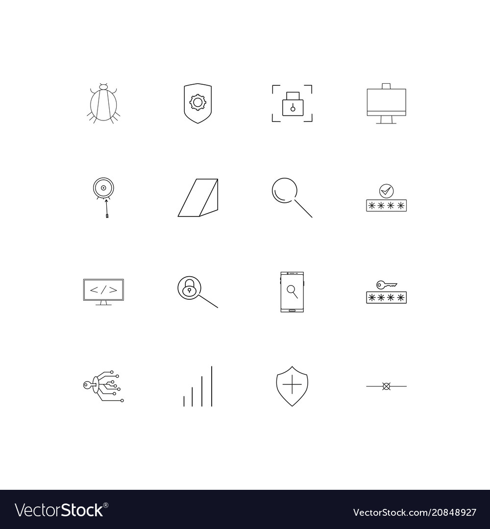 Internet security linear thin icons set outlined