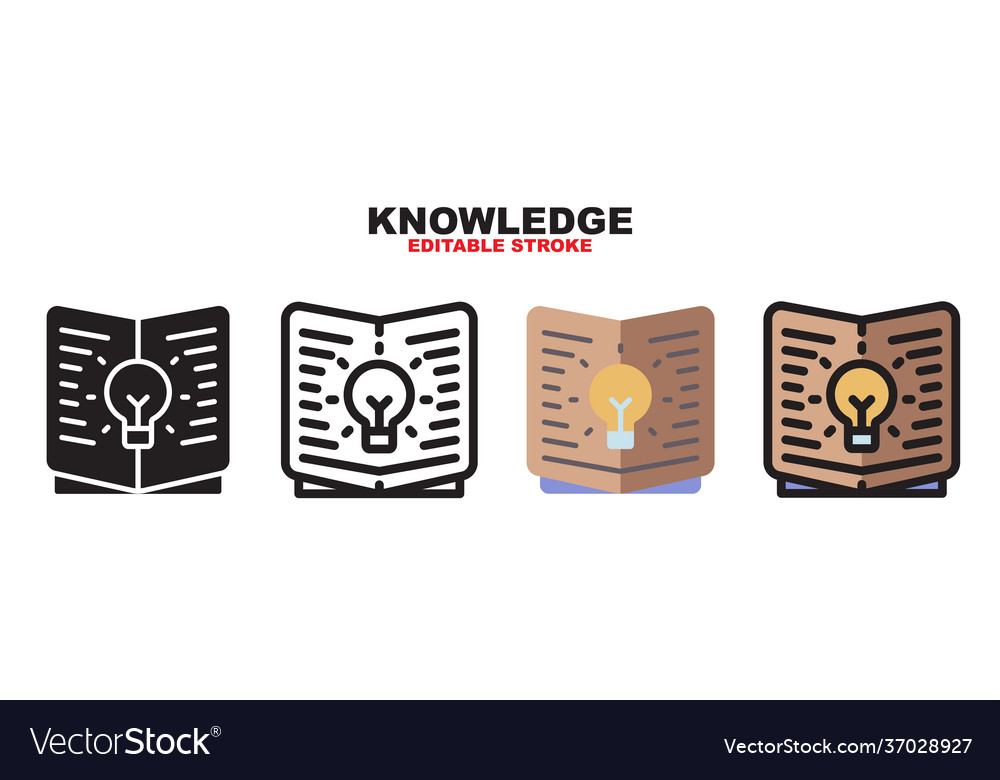 Knowledge icon set with different styles editable