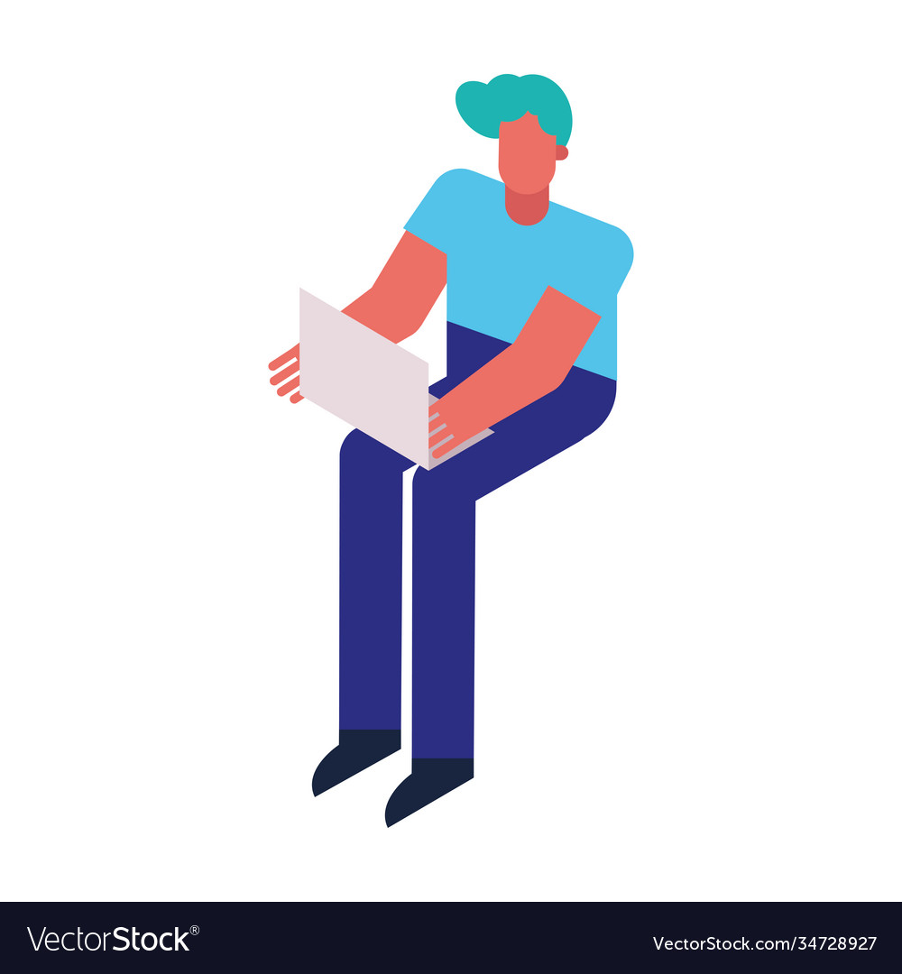 Man using laptop computer technology icon
