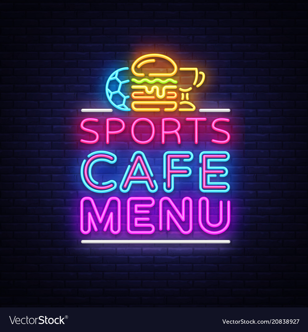 Sports cafe menu neon sign sport vector image Sports cafe menu neon sign sport