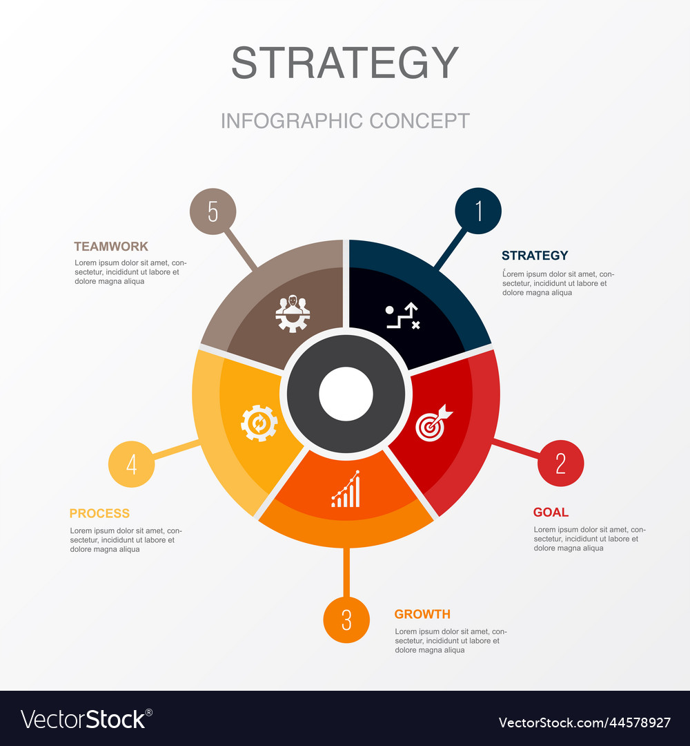 Strategy goal growth process teamwork icons Vector Image