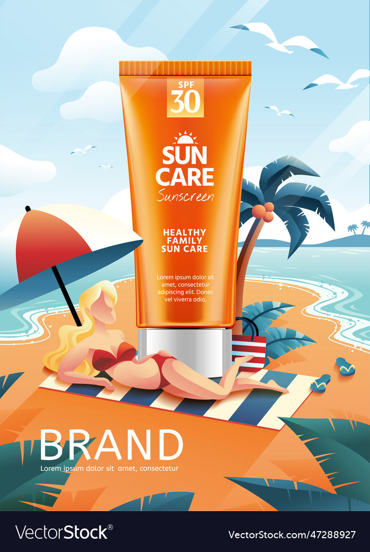 Sunscreen on hand drawn beach Royalty Free Vector Image