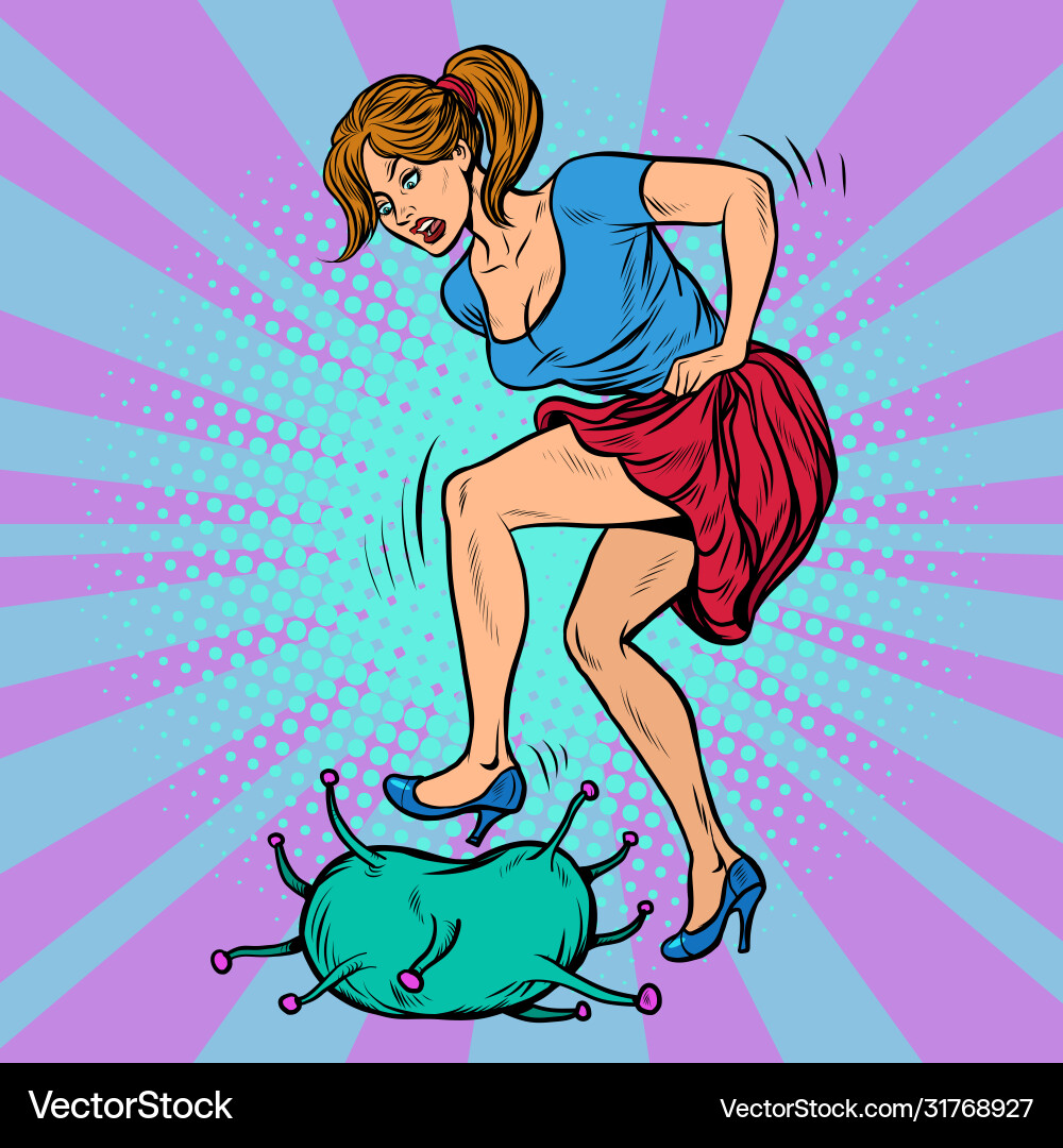 Woman kick coronavirus Royalty Free Vector Image