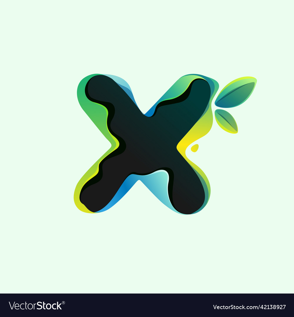 X letter eco logo with green leaves in hologram