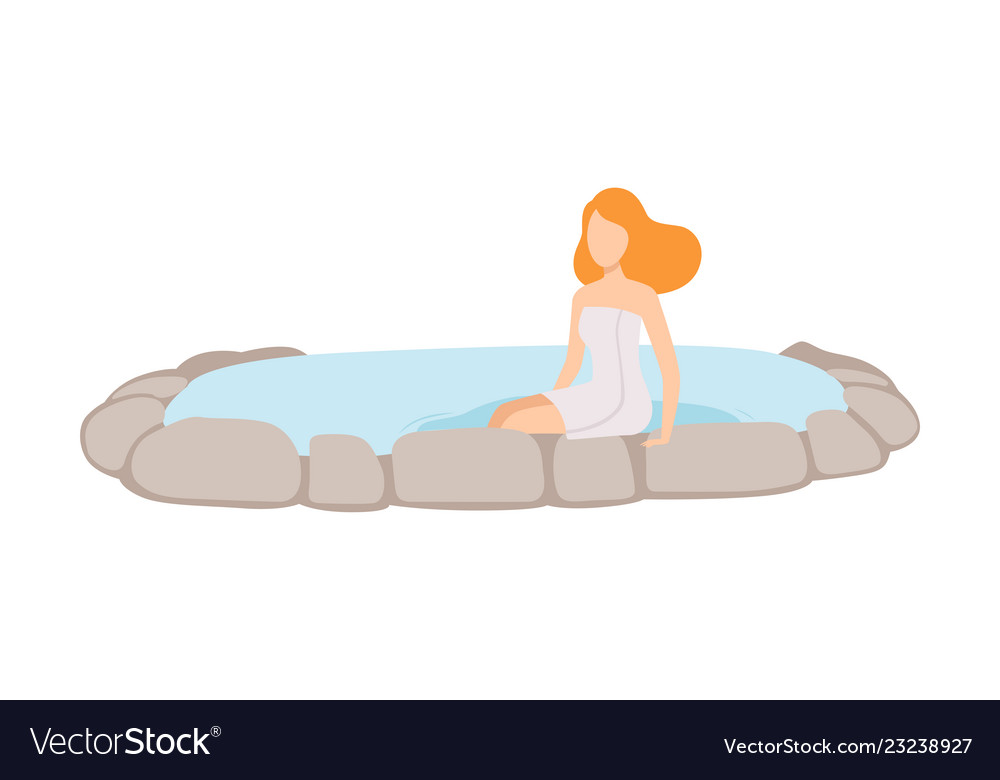 Junge Frau in einem Handtuch genießen im Freien Jacuzzi vector image Junge Frau in einem Handtuch genießen im Freien Jacuzzi