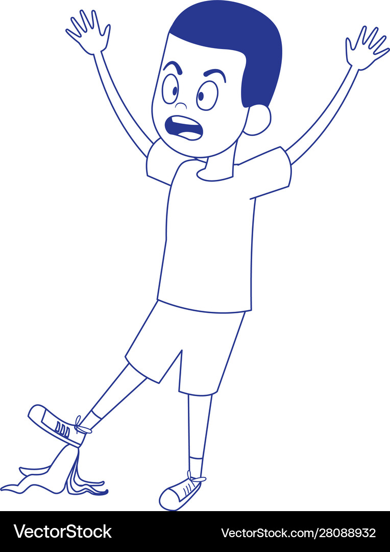 Boy slips on banana peel icon flat design Vector Image