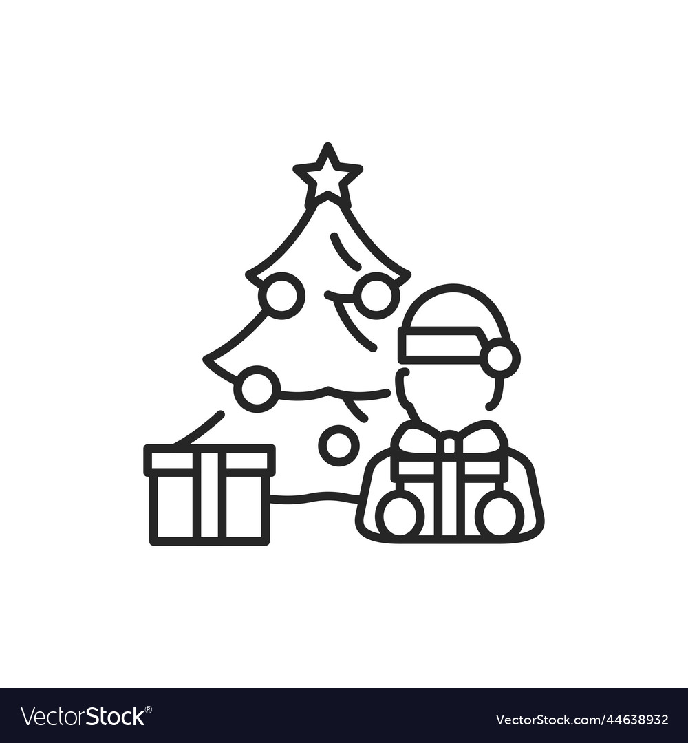 Christmas decorated tree and child color line icon vector image Christmas decorated tree and child color line icon