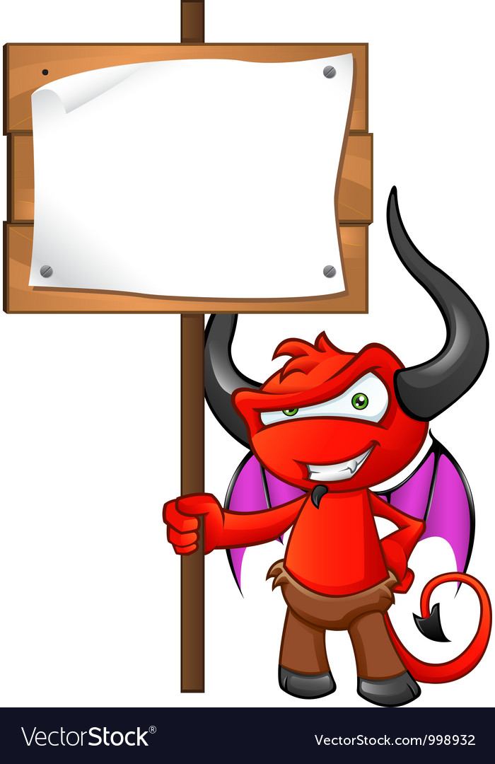 Devil mascot holding sign