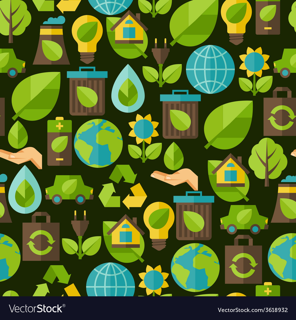 Ecology seamless pattern with environment icons